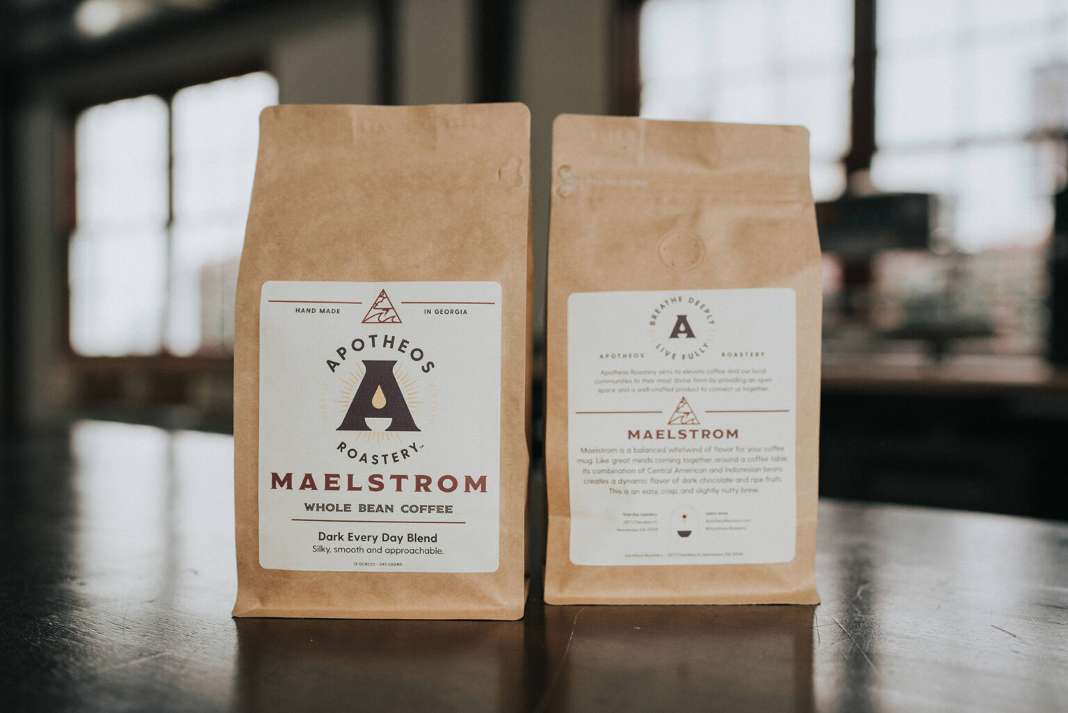 Apotheos Coffee Roastery branding whole bean coffee packaging design