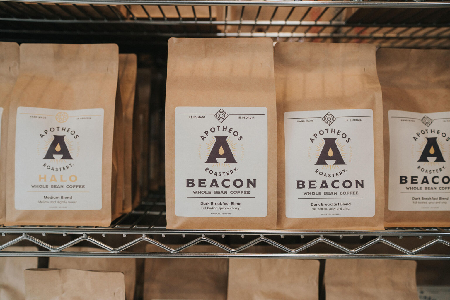 Apotheos Coffee Roastery branding whole bean coffee packaging design