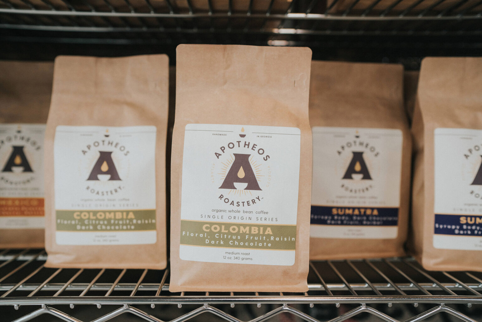 Apotheos Coffee Roastery branding whole bean coffee packaging design